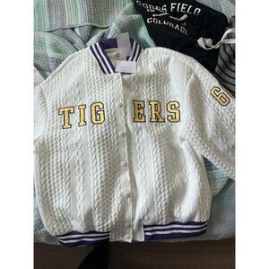 Brand New LSU Tigers Gameday Couture Women’s Large Button Up Varsity Jacket NWT